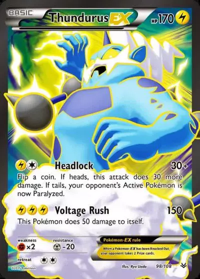 Thundurus-EX 98/108 Roaring Skies Pokemon card