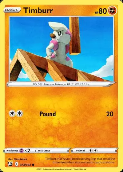 Timburr 73/163 Battle Styles Pokemon card