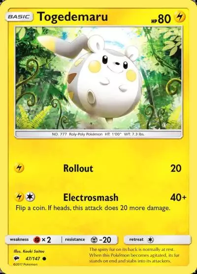 Togedemaru 47/147 Burning Shadows Pokemon card