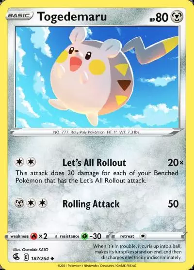 Togedemaru 187/264 Fusion Strike Pokemon card
