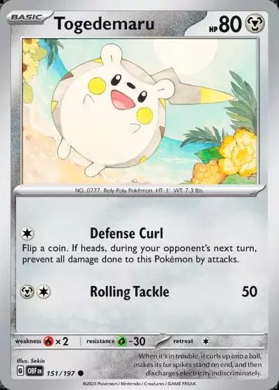 Togedemaru 151/197 Obsidian Flames Pokemon card