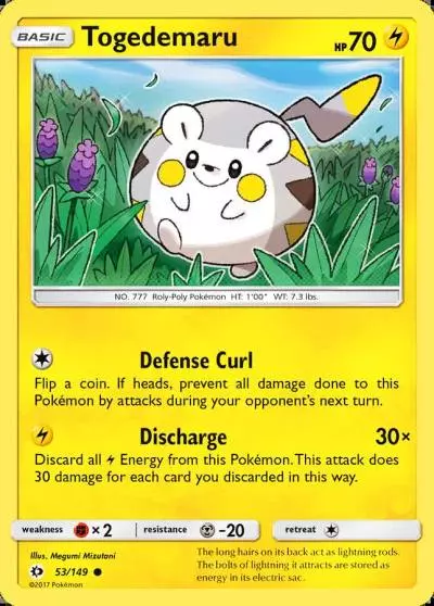 Togedemaru 53/149 Sun & Moon Pokemon card