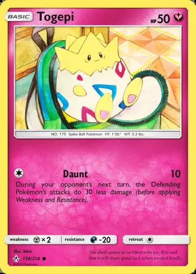Togepi 136/214 Unbroken Bonds Pokemon card