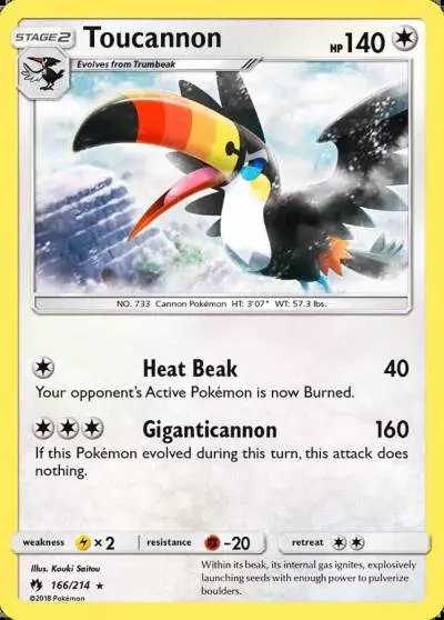 Toucannon 166/214 Lost Thunder Pokemon card