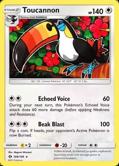 Toucannon 108/149 Sun & Moon Pokemon card