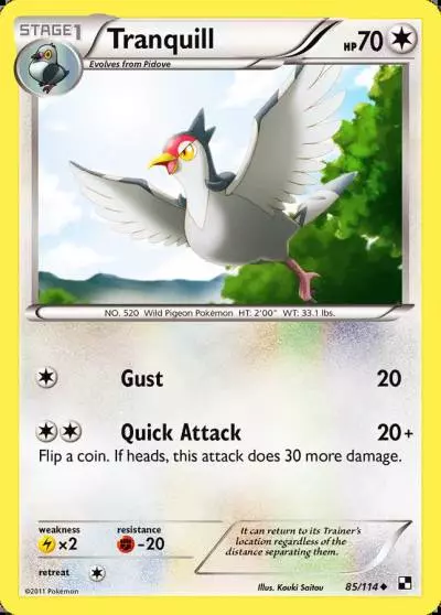 Tranquill 85/114 Black & White Pokemon card