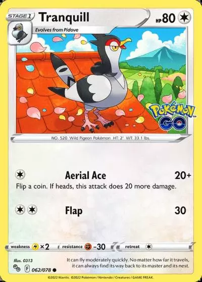 Tranquill 62/78 Pokémon GO Pokemon card