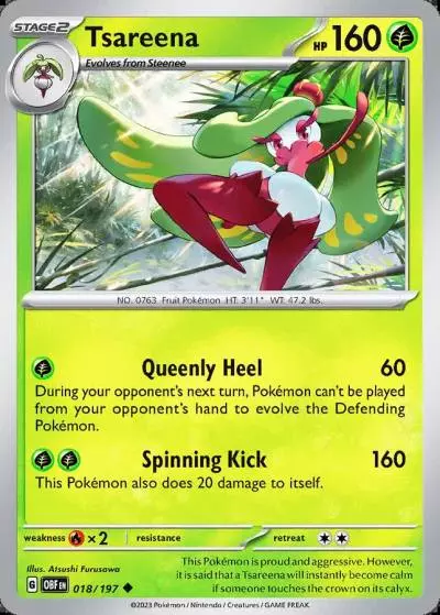 Tsareena 18/197 Obsidian Flames Pokemon card