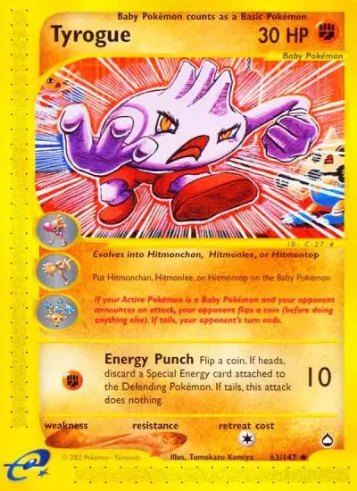 Tyrogue 63/147 Aquapolis Pokemon card