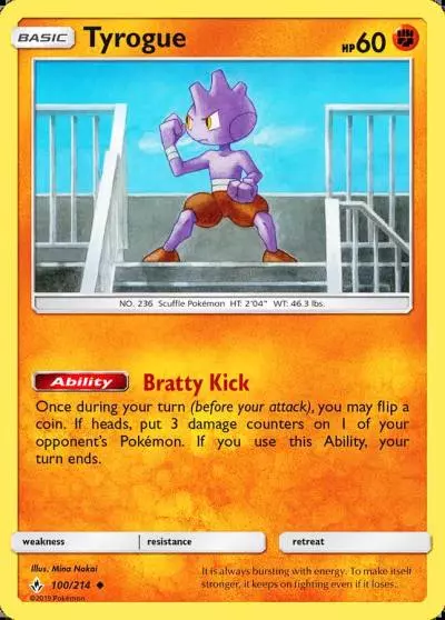Tyrogue 100/214 Unbroken Bonds Pokemon card