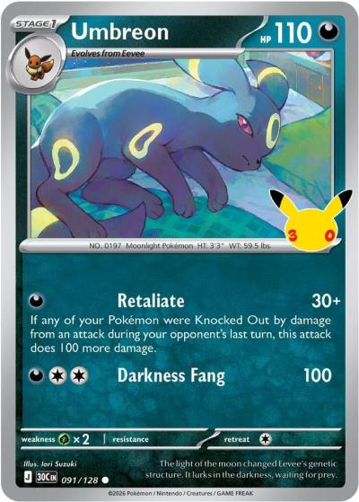 Umbreon 91/128 30th Celebration Pokemon card