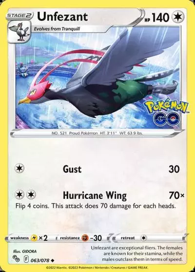 Unfezant 63/78 Pokémon GO Pokemon card