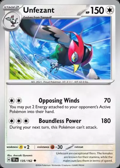 Unfezant 135/162 Temporal Forces Pokemon card