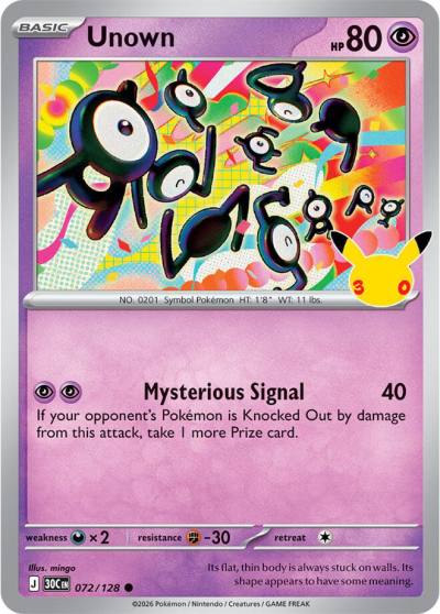 Unown 72/128 30th Celebration Pokemon card