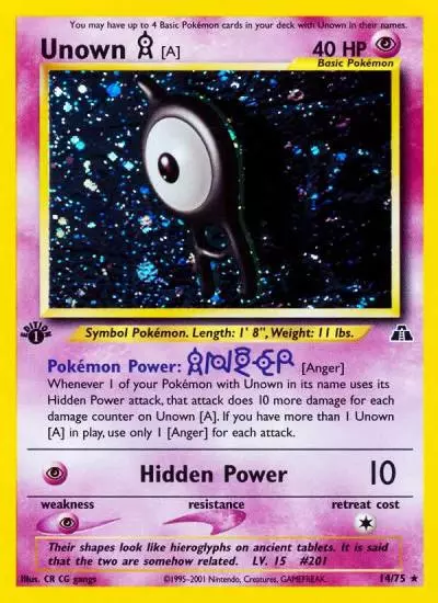 Unown [A] 14/75 Neo Discovery Pokemon card