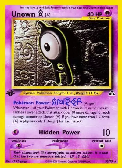 Unown [A] 33/75 Neo Discovery Pokemon card