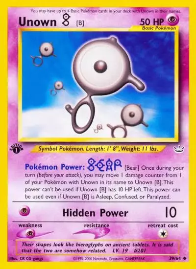 Unown [B] 39/64 Neo Revelation Pokemon card