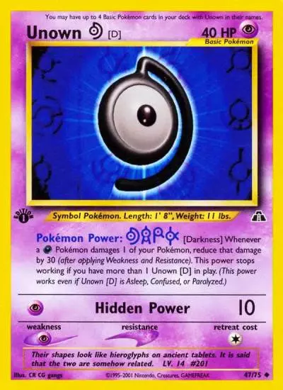 Unown [D] 47/75 Neo Discovery Pokemon card