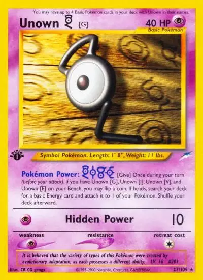 Unown [G] 27/105 Neo Destiny Pokemon card