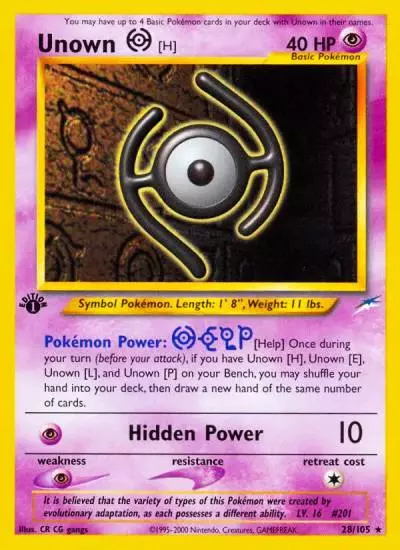 Unown [H] 28/105 Neo Destiny Pokemon card