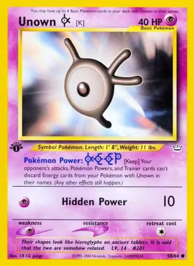 Unown [K] 58/64 Neo Revelation Pokemon card