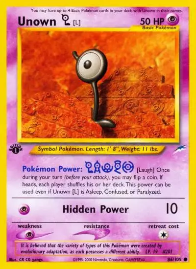Unown [L] 86/105 Neo Destiny Pokemon card