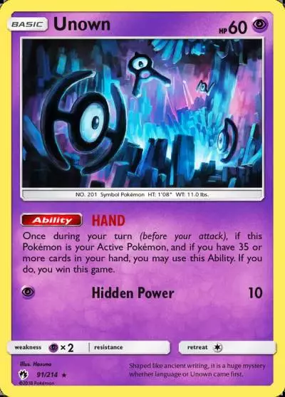 Unown 91/214 Lost Thunder Pokemon card
