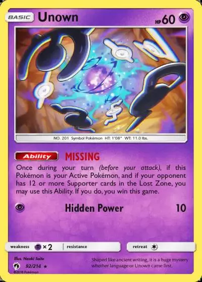 Unown 92/214 Lost Thunder Pokemon card