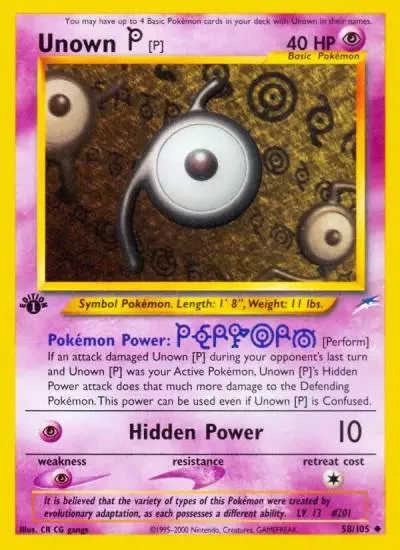 Unown [P] 58/105 Neo Destiny Pokemon card