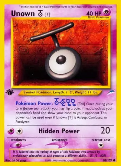Unown [T] 88/105 Neo Destiny Pokemon card