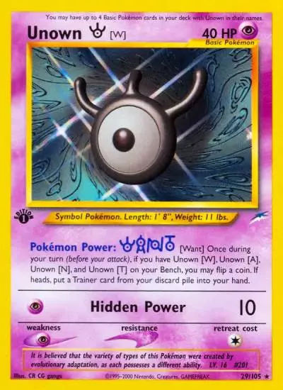 Unown [W] 29/105 Neo Destiny Pokemon card