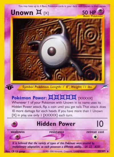 Unown [X] 30/105 Neo Destiny Pokemon card