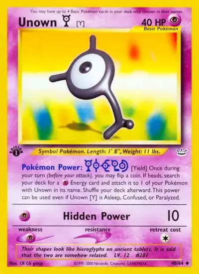 Unown [Y] 40/64 Neo Revelation Pokemon card