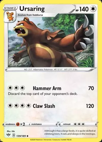 Ursaring 139/189 Darkness Ablaze Pokemon card