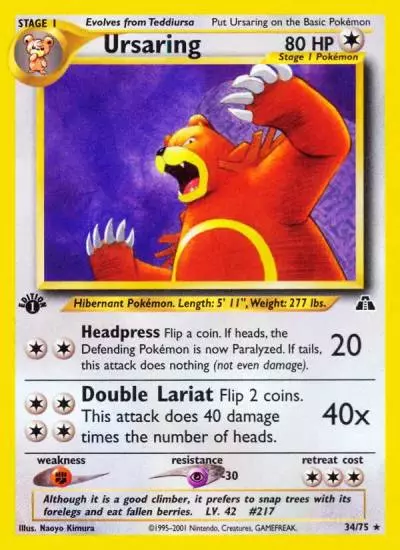 Ursaring 34/75 Neo Discovery Pokemon card