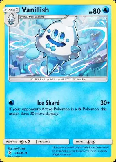 Vanillish 34/145 Guardians Rising Pokemon card