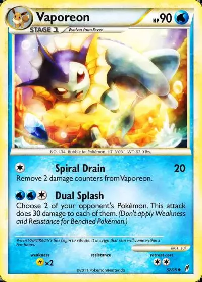 Vaporeon 52/95 Call of Legends Pokemon card