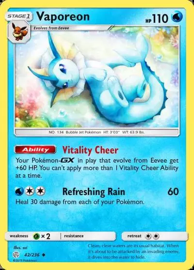 Vaporeon 42/236 Cosmic Eclipse Pokemon card