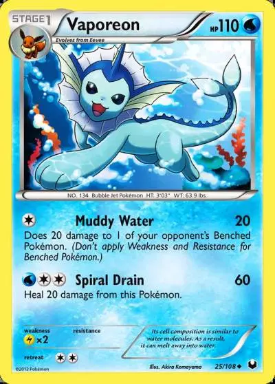 Vaporeon 25/108 Dark Explorers Pokemon card