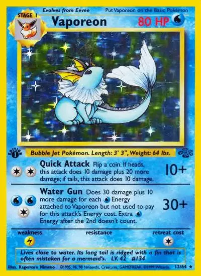 Vaporeon 12/64 Jungle Pokemon card
