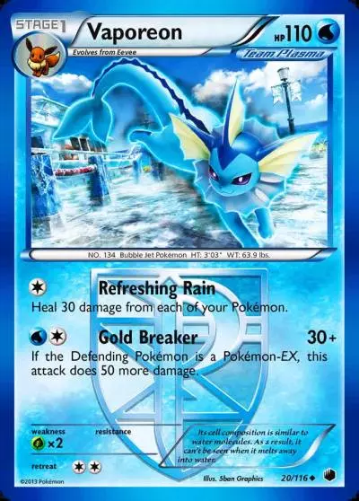 Vaporeon 20/116 Plasma Freeze Pokemon card