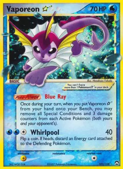 Vaporeon ★ 102/108 Power Keepers Pokemon card