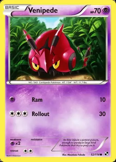 Venipede 52/114 Black & White Pokemon card