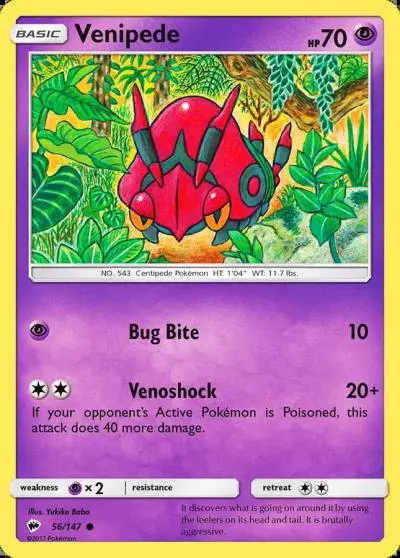 Venipede 56/147 Burning Shadows Pokemon card