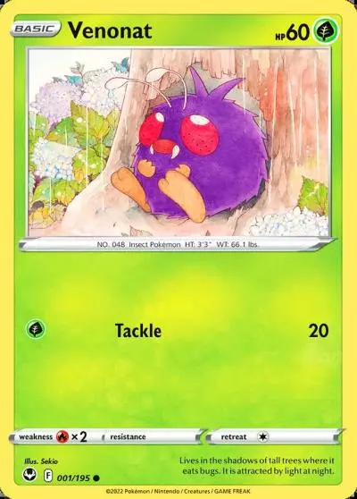 Venonat 1/195 Silver Tempest Pokemon card