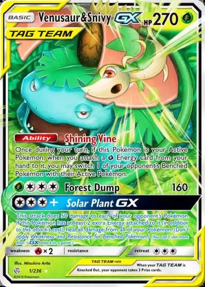 Venusaur & Snivy-GX 1/236 Cosmic Eclipse Pokemon card