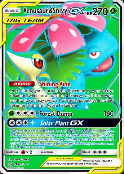 Venusaur & Snivy-GX 210/236 Cosmic Eclipse Pokemon card