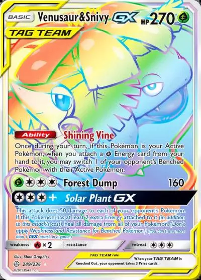 Venusaur & Snivy-GX 249/236 Cosmic Eclipse Pokemon card