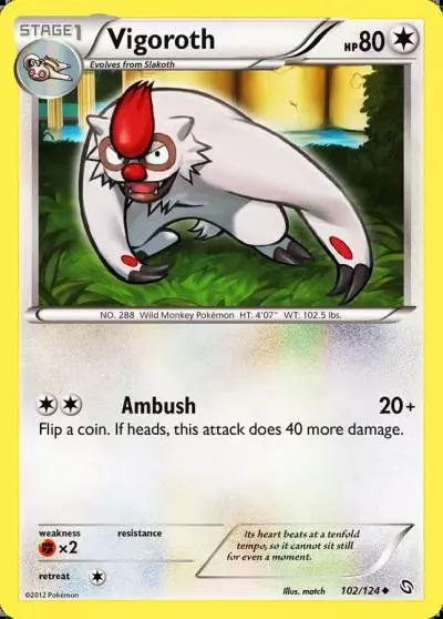 Vigoroth 102/124 Dragons Exalted Pokemon card