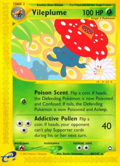 Vileplume 43/147 Aquapolis Pokemon card